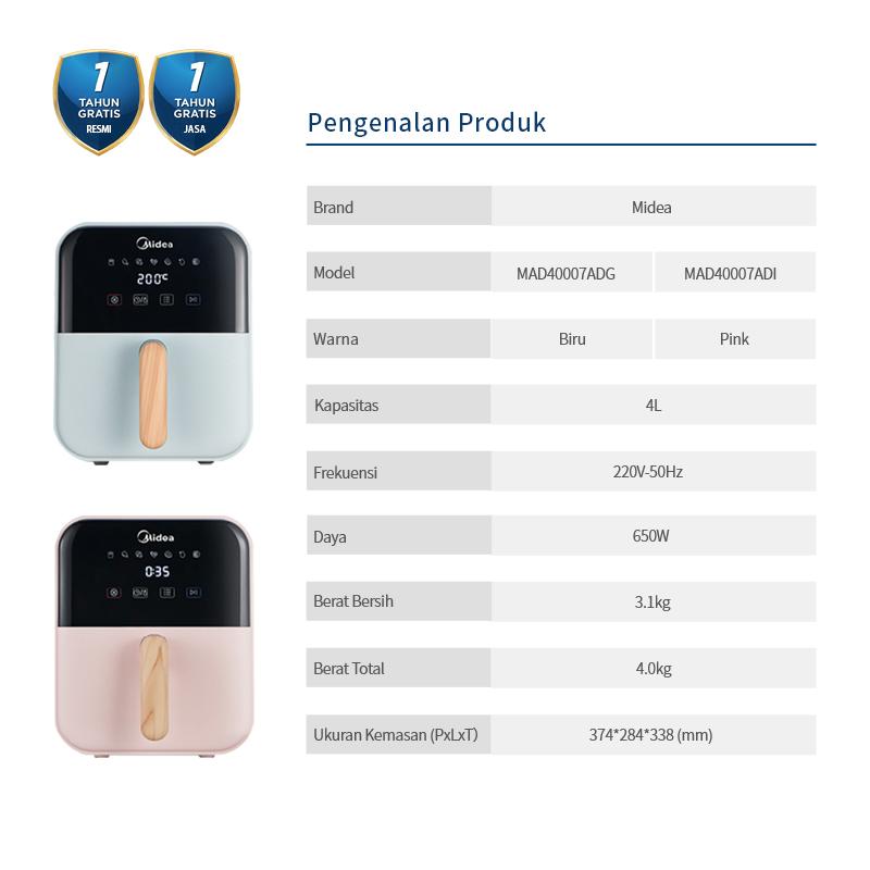 Midea 4L Digital Touch Air Fryer 650W Low Watt MAD40007ADG / MAD40007ADI Penggorengan Tanpa Minyak Midea 4L Digital Touch Air Fryer 650W Low Watt MAD40007ADG / MAD40007ADI Penggorengan Tanpa Minyak