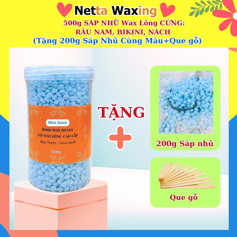 TẶNG 200G+QUE GỖ 500G Sáp Nhũ Wax Lông Cứng Chuyên Wax Nách Râu Nam Bikini Vùng Kín Netta Waxing sỉ sáp wax lông hiệu quả an toàn