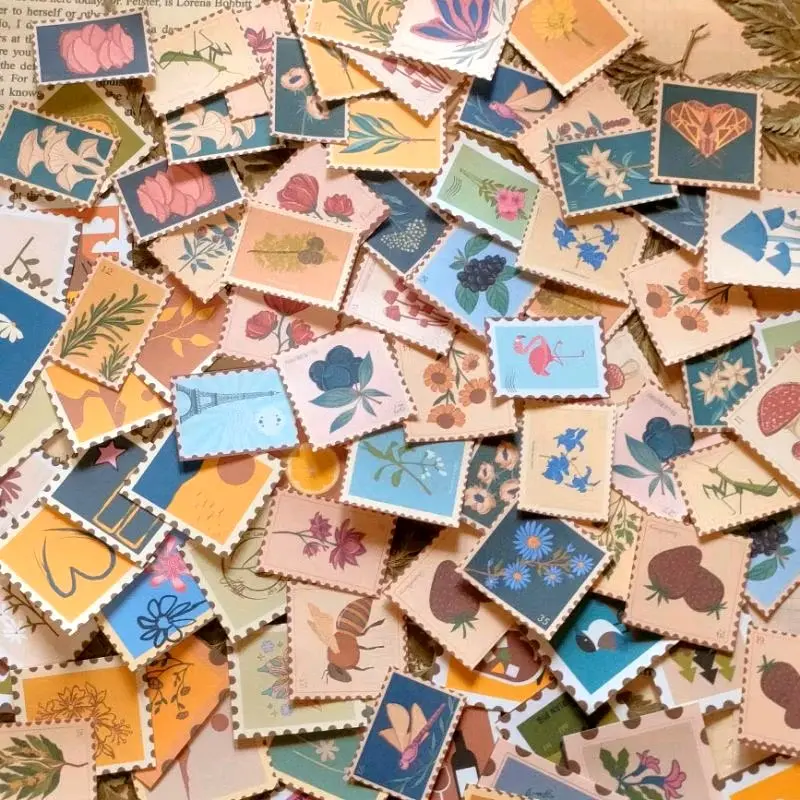 (50 Stiker) Stiker Dekorasi Perangko Vintage Aesthetic | Stiker Bentuk Perangko | Stiker Journal | Sticker Freebies 0