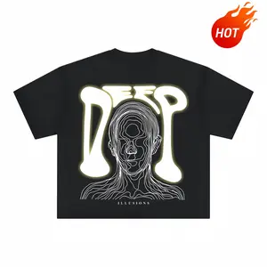 Kaos Oversized Boxy Fit Unisex - Tshirt Deep  - Sablon Reflective Cotton Combed 24s Kaos Populer dengan Desain Ilusi dan Huruf Daqrkxnavwv