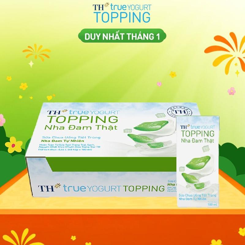  Thùng 48 hộp sữa chua uống tiệt trùng Nha Đam Tự Nhiên TH true YOGURT TOPPING 180 ml x 48 