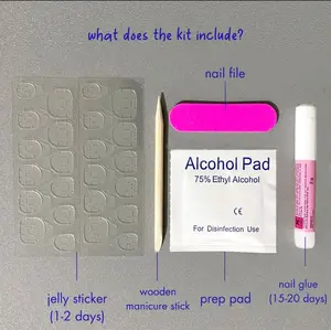 Set Toolkit Fakenails / Kuku Palsu [5 in 1] Lem Jelly+Kikir+alkohol Pad+Lem Cair+Stick Manicure Set Art Polish