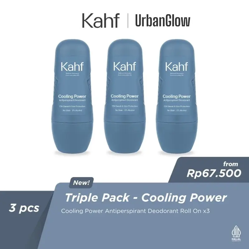 [Triple Pack] KAHF Antiperspirant Deodorant Roll On 45ml x 3 Pcs - Deodoran Pria Anti Bau Badan - UrbanGlow 1