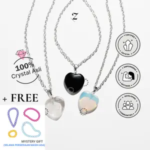 Zupazupazuu Medium Love Crystal Hematite - Kalung Liontin Hati 1,5cm Silver Chain 40 60cm Wanita