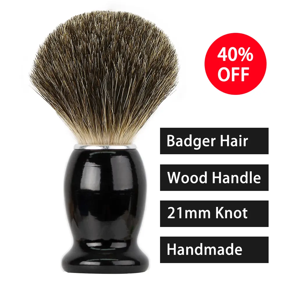 Badger Hair Shaving Brush Wood 100% for Razor Double Edge Safety Straight Classic Safety Razor Brush Men Wet Shave Knot 21mm