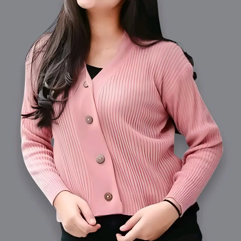 Cardigan Crop Knitwear Atasan Wanita Pakaian Rajut Kancing Nyaman 5