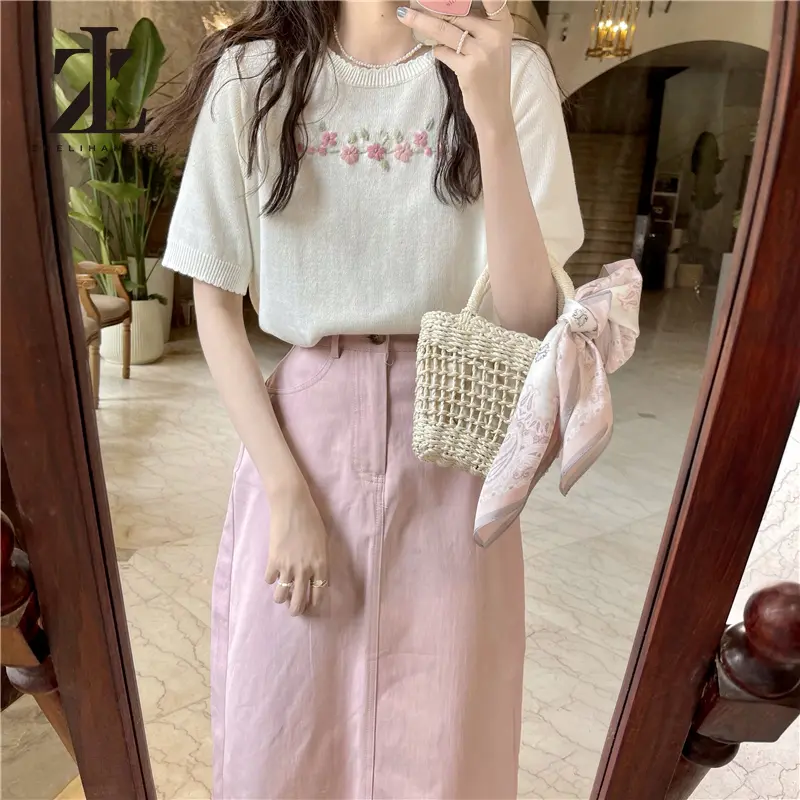 Áo dệt kim Nữ Pháp Retro Thiết Kế Niche Quần Lót Sang Trọng Áo Thun Đan Top