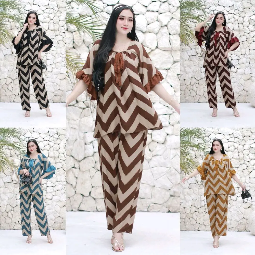 setelan lisa terbaru mewah kekinian, setelan fuji motif zigzag, model kerut busui ld 115 bahan rayon premium tebal dan halus Wanita Baju