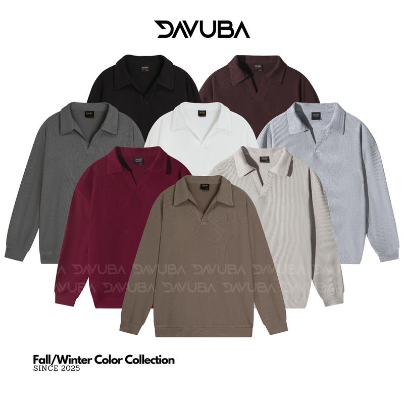 DAVUBA I Áo thun tăm cổ V trụ dài tay from rộng SM118