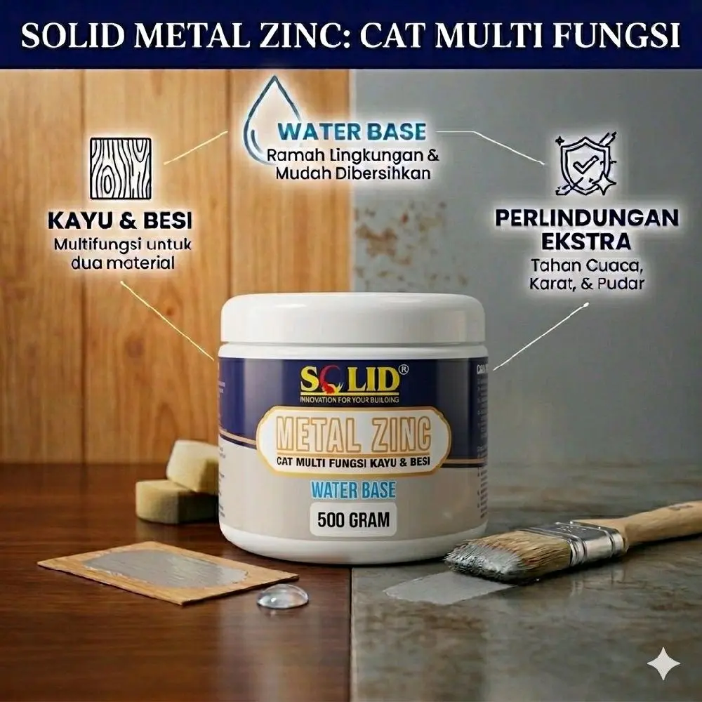 SOLID PAINT - Cet metal Zinc multifungsi kayu&besi water base 500 Gram  glosy