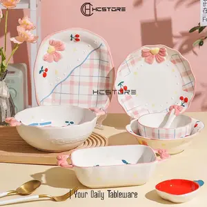 HCSTORE PIRING KERAMIK MAKAN MOTIF CHERRY BLOSSOM PIRING KOREA JEPANG COCOK BUAT PLATING SUDAH MICROWAVE DAN OVEN SAFE