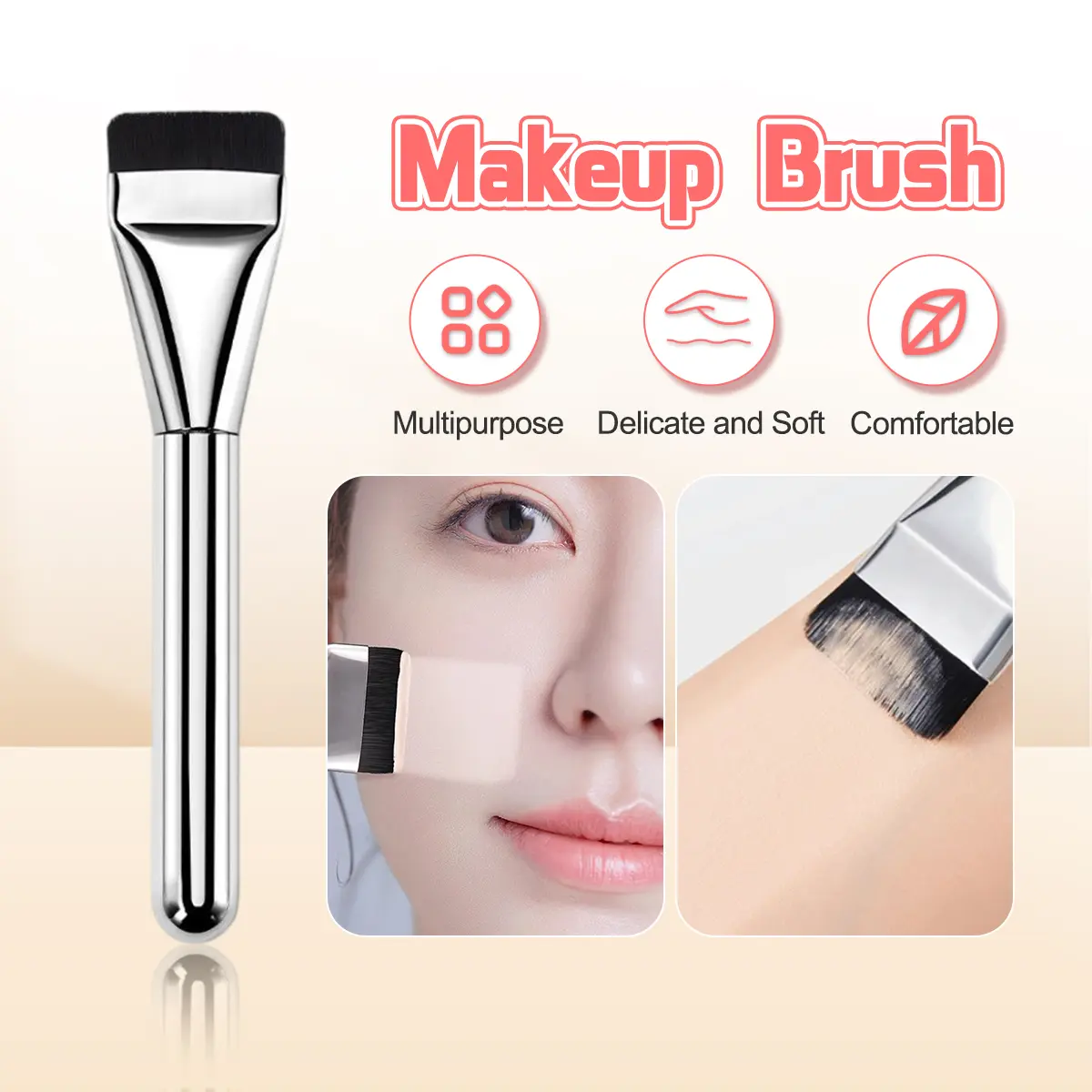 【Msia Ready Stock】Flat Head One Line Foundation Brush Light and Even Concealer Foundation Scraping Mask Brush  Word Brush Eyeliner Fine Eyeshadow Brush Makeup Tool Berus Asas