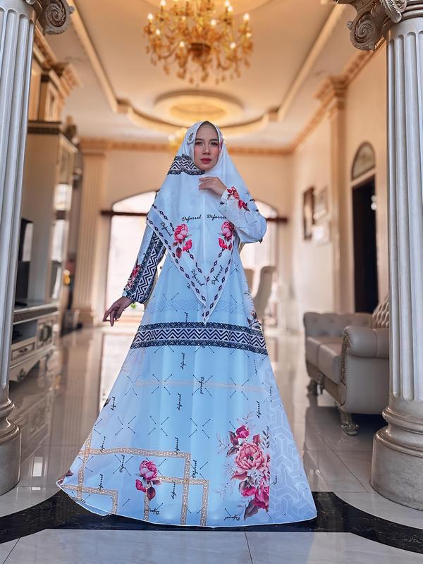 Tania Set Syar'i (Gamis & Khimar) Hitam Kain Motif Muslim Panjang Printing 0