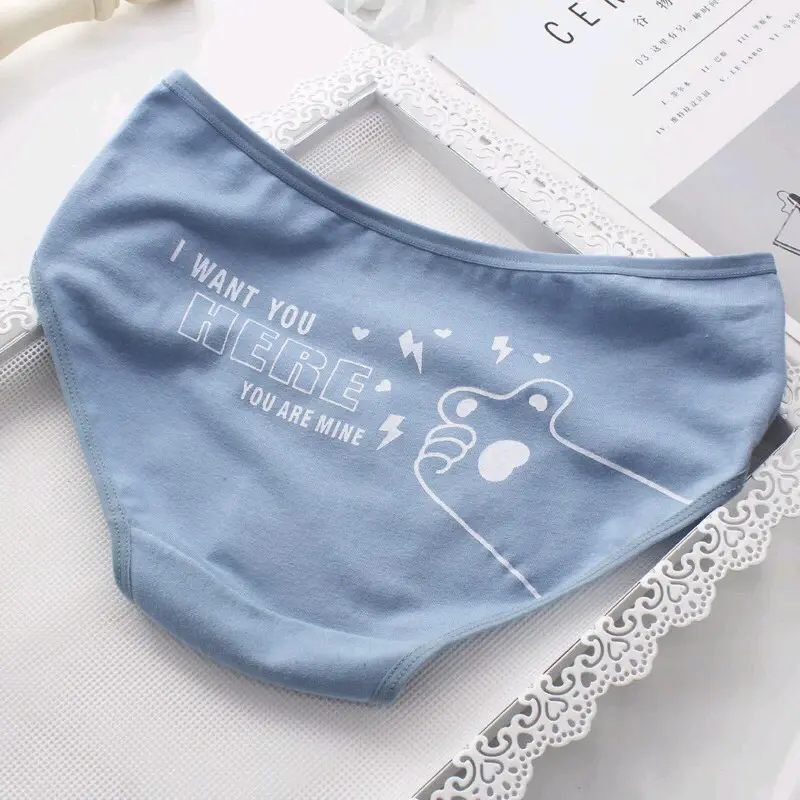 12Pcs CD CS040 Celana Dalam Wanita Katun Motif Bear Soft Blue 6