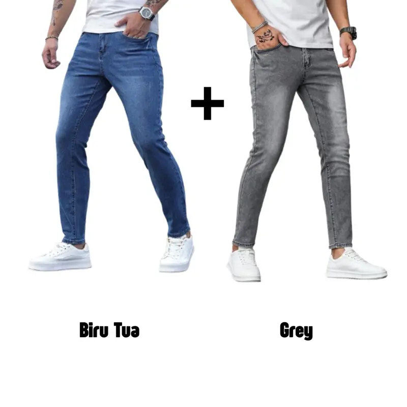 PAKET HEMAT ISI 2 pcs Celana Jeans Pensil Pria Slimfit Grey Hitam Biru Tua Biru Muda 27-39 4