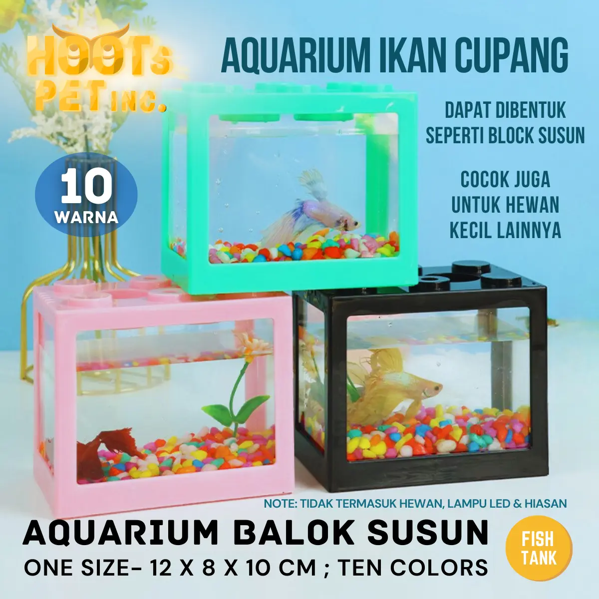 Mini Stackable Akrilik Soliter Cupang Kandang Susun Aquarium Tempat Tank Akuarium Led Kecil Ikan Hias Emas Guppy