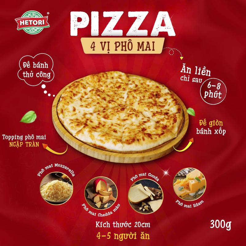  TOÀN QUỐC  Pizza 4 Vị Phô Mai 280gram – Phô mai mozzarella kéo sợi chuẩn vị bùng nổ vị giác - size đại 20cm 
