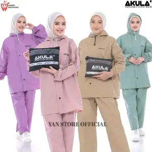AKULA Jas Hujan Setelan Dewasa Mantel Hujan Baju Celana Pria Wanita Bahan Karet PVC Tebal Elastis Anti Air