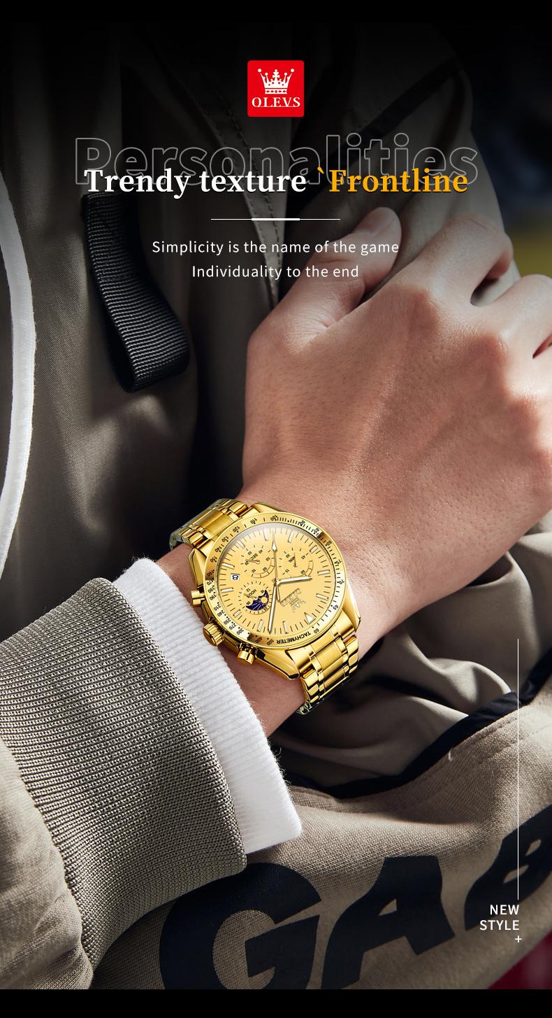 Product Introduction of OLEVS Men's Multifunction Steel Watch | Swiss Quartz + Sapphire Glass | 30M Waterproof & Luminous Dial | Business Minimalist Model 3618 11