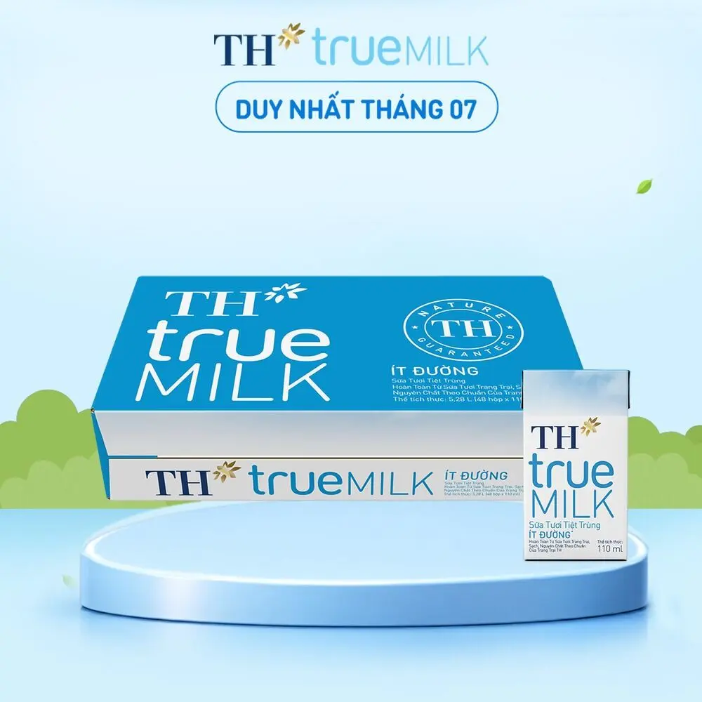 Thùng 48 hộp sữa tươi tiệt trùng ít đường TH True Milk 110ml (110ml x 48)