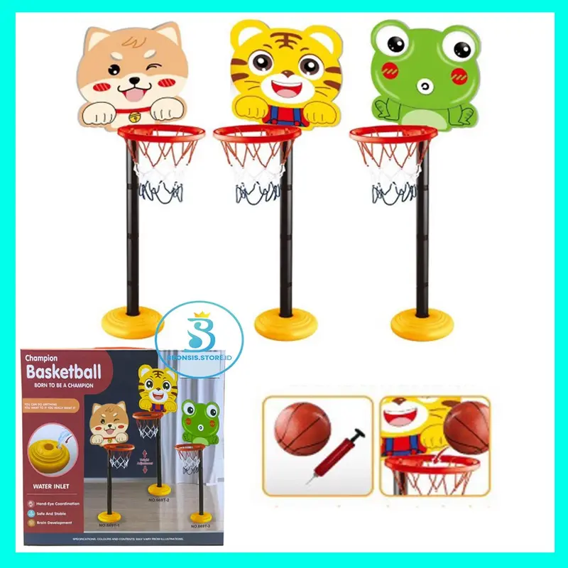 bronsis - Mainan Anak Ring Basket Basketball Karakter Animal - Tiang Bola Basket 2