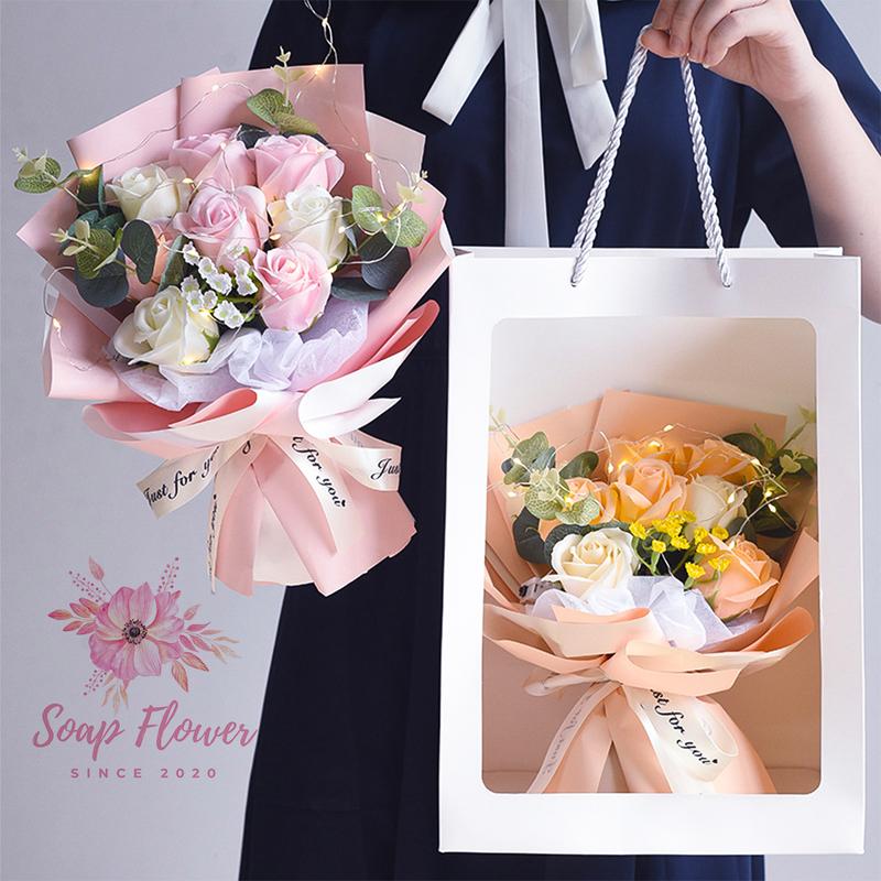 Bó hoa sáp 8 bông quà tặng sinh nhật cho nữ hoa giả lãng mạn tặng bạn gái Soap Flower