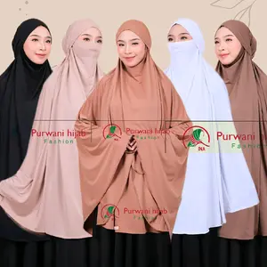Kerudung French Khimar XXXL Jersey Free Niqob Instan/Hijab Jumbo Jersey XXXL Syari Wanita Muslim Umroh Bergo Panjang