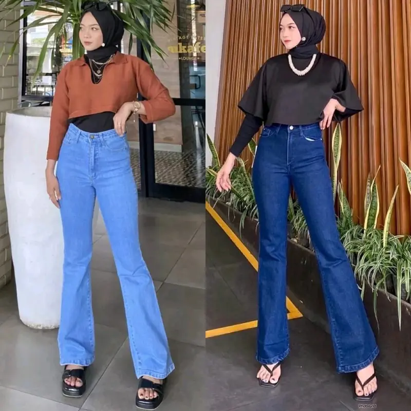 SBL Highwaist Cutbray Jeans Wanita Kekinian Celana Denim Panjang Kerja Hitam Street Style Pas trendy jeans abu kehitaman combinasi hijau Nyaman Biru Muda 7