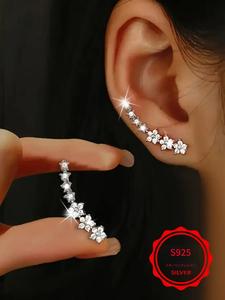 注目 女性用S925シルバー スタージルコニア ピアス、レトロデザインの華やかな花モチーフスタッドピアス、普段使い・パーティー向けジュエリーアクセサリー、人気商品