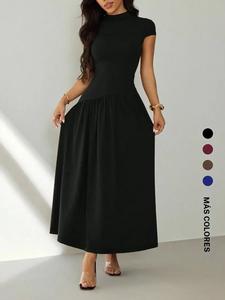 Vestido casual de mujer de manga corta con pliegues y corte entallado, perfecto para citas, fiestas, clubes y el trabajo.