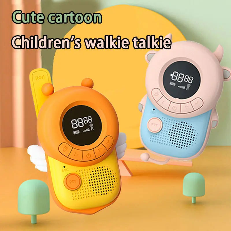 2Pcs Mini Walkie Talkies Interphone Children's Radio Toy Phone 3Km Transmission Transceiver Interactive Toys for Girls Kids Gift Audio Button Durable Lanyard Monitor