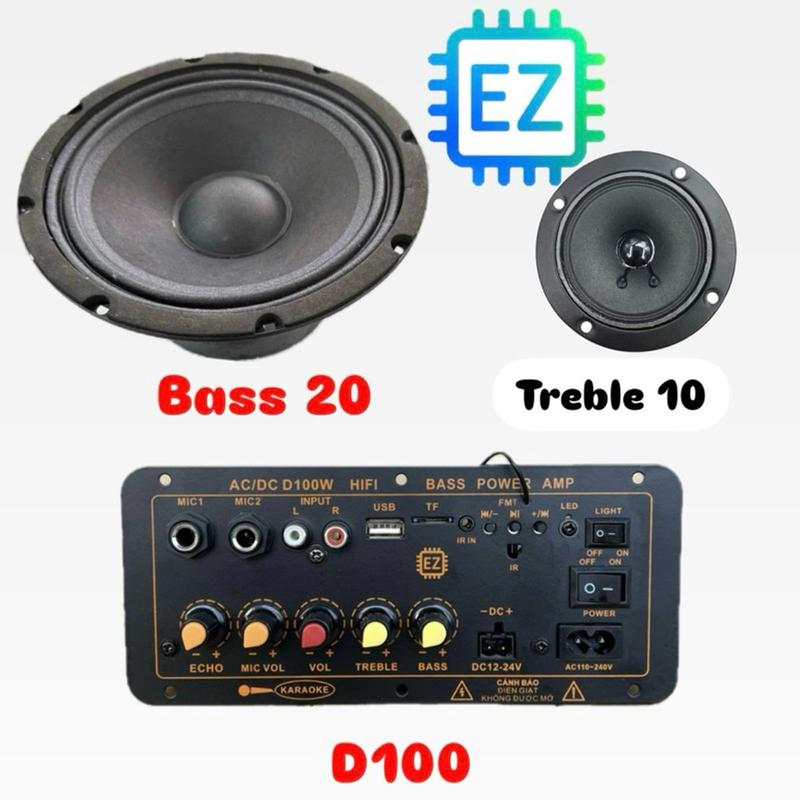 Combo làm loa kéo mini mạch D100 + 1 Bass 20 + 1 Treble 10