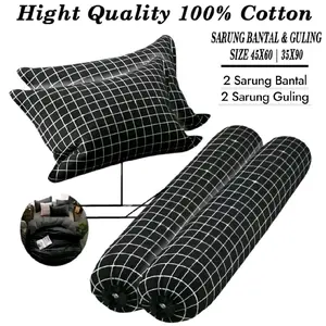 Set 2 Sarung Bantal dan 2 Sarung Guling Kotak-Kotak Katun Premium Adem Lembut Tidak Luntur Murah Promo set sarban sargul Ukuran Standar 45x60cm & 33x90cm