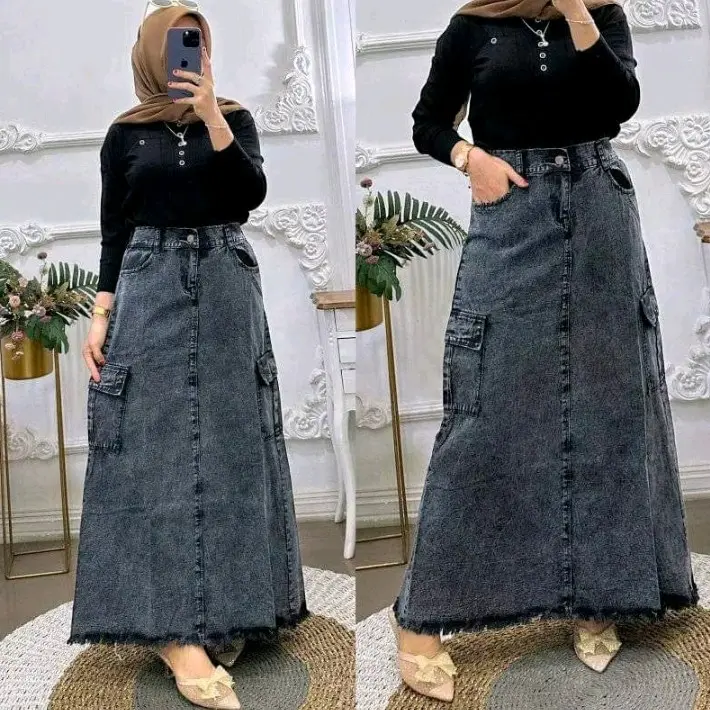 Rok jeans rawis wanita highwaist | Rok jeans cargo wanita recomendeed | rok jeans wanita cod