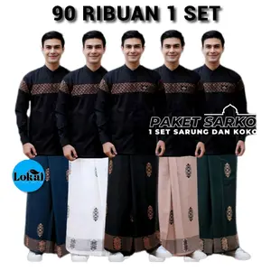 Setelan SARKO Sarung Dan Koko Lengan Panjang Motif Kobata Qinang Sarung Motif Sarang Tawon Muslim Pria Dewasa