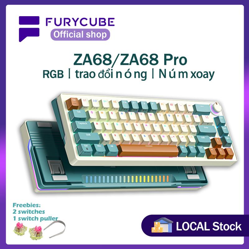 Bàn Phím Cơ Không Dây / Có Dây FURYCUBE ZA68Pro Bluetooth Ba Chế Độ RGB Hiệu Ứng Đèn Nền 68 Phím Bàn Phím Chơi Game Núm Có Thể Tháo Rời Thời Gian Bàn Máy Tính Xách Tay Bàn Phím Máy Tính Cầm Tay