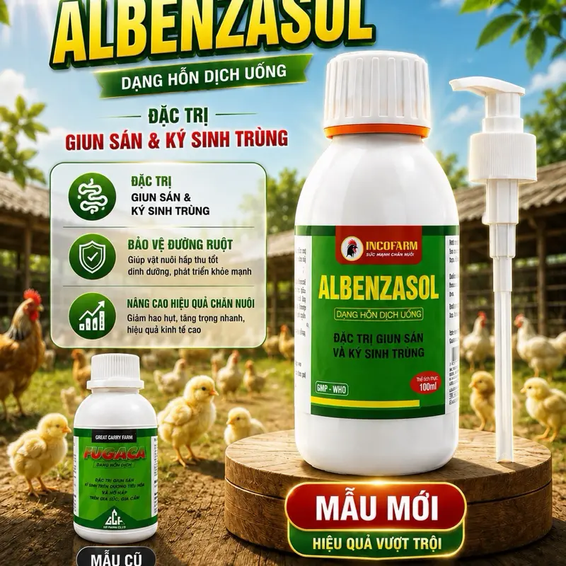 ABENZASOL- Sổ lãi hỗn dịch 100ml đặc trị giun sán kí sinh trùng đường tiêu hóa cho gia cầm gia súc tăng năng suất sản xuất