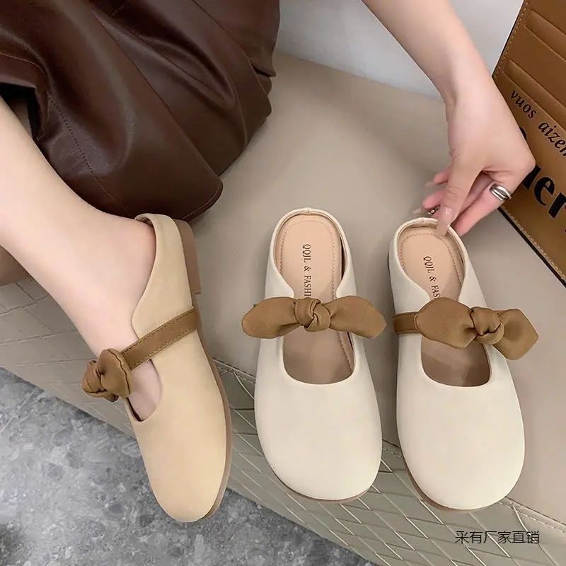 Dép sục đế bệt ( thắt nơ nâu nhỏ xinh) phong cách dễ thương-Topsneaker