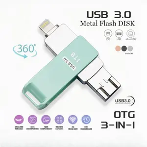（Barang spot）FlashDisk iPhone USB3.0 Stik Memori Tiga-Dalam-Satu Flash Drive logam 1TB（lightning/micro/usb） flashdisk  2tb  original Penyimpanan Komputer Otg Storage