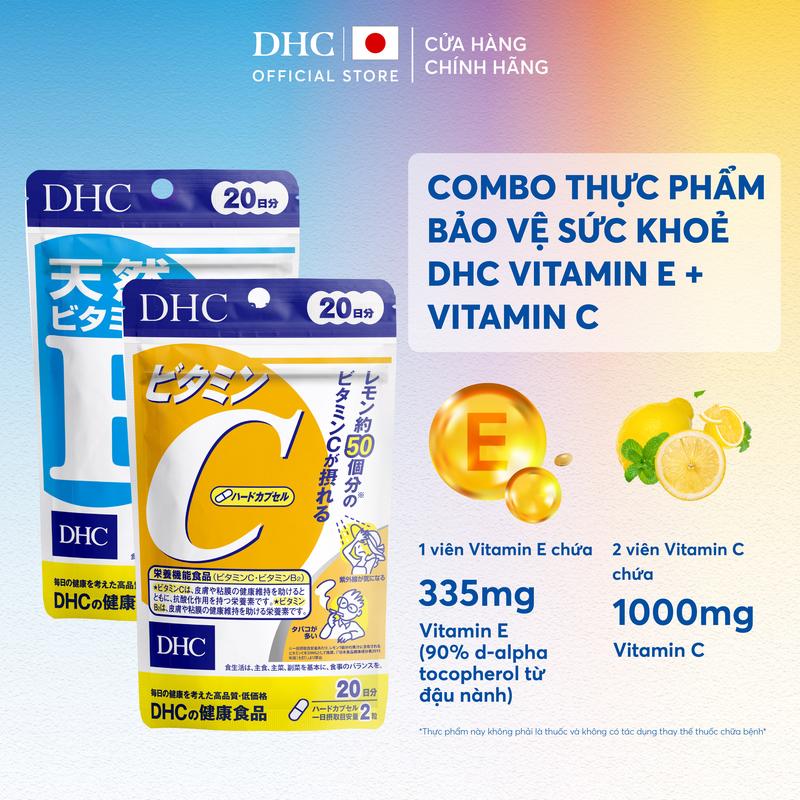  Combo TPBVSK DHC VITAMIN C HARD CAPSULE + Natural Vitamin E dạng viên uống hỗ trợ bổ sung vitamin C và vitamin E - Gói 20N và 60N - DHC Nhật Bản chính hãng - Combo 20 Ngày và 60 Ngày 