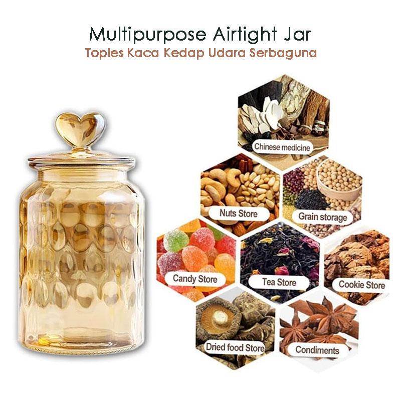 Product Introduction of Toples Kaca Aesthetic Kedap Udara Tutup Love Mewah Sealed Food Storage Heart Lid Glass Jar 1