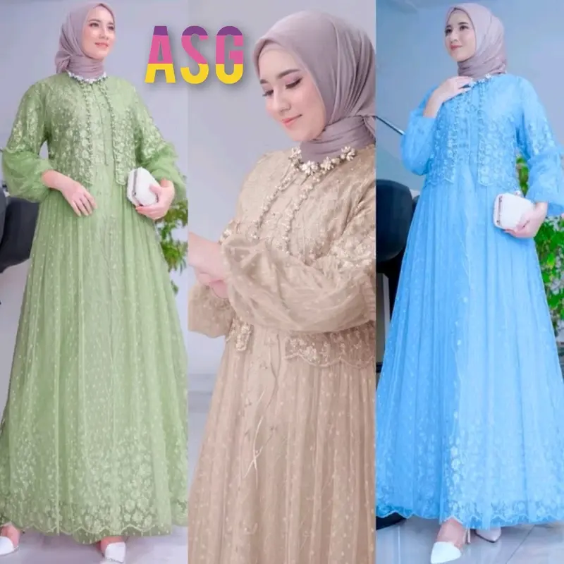 [ TerMurah ]VeLLa Gamis terBaru Brukat Premium Full Layer Depan Dress Seragam Pesta Kondangan Remaja Dewasa Wanita Jumbo 0