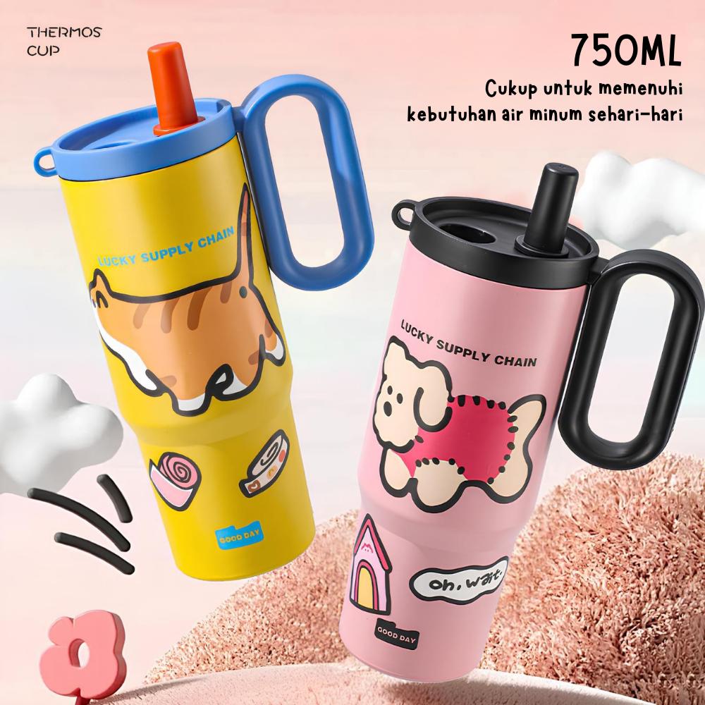 G[EXCLUSIVE FENIHOME ] Funnycook Tumbler/Botol Minum Anak Lucu Stainless Steel SUS 316 Tahan Panas dan Dingin ukuran 750ml Dilengkapi stiker Karakter Lucu Kitchenware