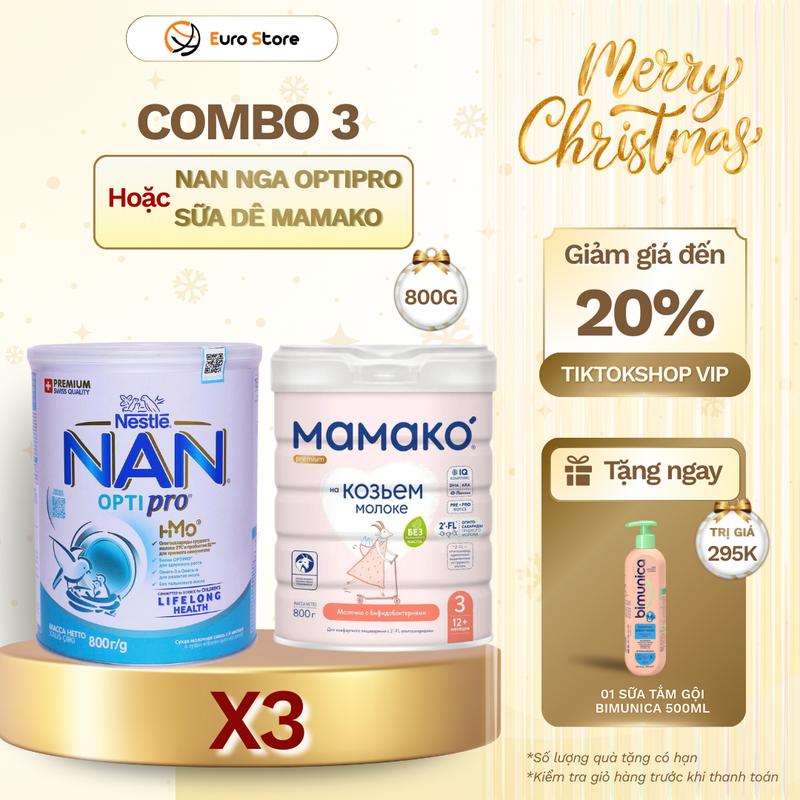   Date 2027  Combo 3 Lon Sữa Công Thức Nan Nga Optipro - 800G - Sữa Dê Mamako - Bổ Sung Dinh Dưỡng Cho Bé Tăng Cường Miễn Dịch - Dành Cho Bé Trên 24 Tháng Tuổi 