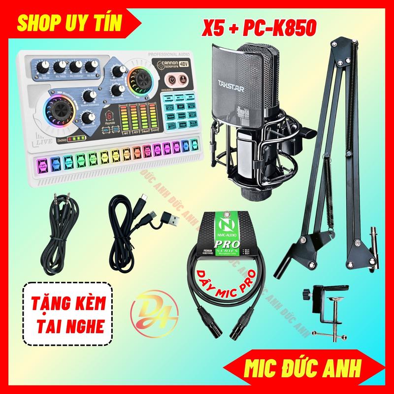 Bộ Sound Card X5 Đời Mới 2025 Mic PC K850 Cao Cấp, Chuyên Thu Âm, Livestream Hỗ Trợ Tai Nghe Tặng Kèm