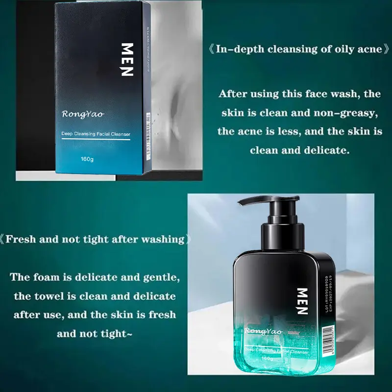 Pembersih Wajah Pria 160ML Pemutih Wajah Anti Acne Face Wash Komedo Kontrol Minyak Melembabkan Ringan Dan Tidak Mengiritasi Pori-pori Bersih Dalam Perawatan Berjerawat 7