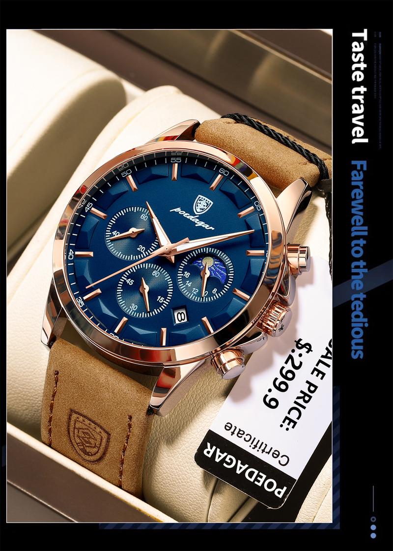 Product Introduction of Men Quartz Watch Luxury Sports Waterproof Chronograph Luminous Date Man Wristwatch Business Leather Men's Watches Clock 10