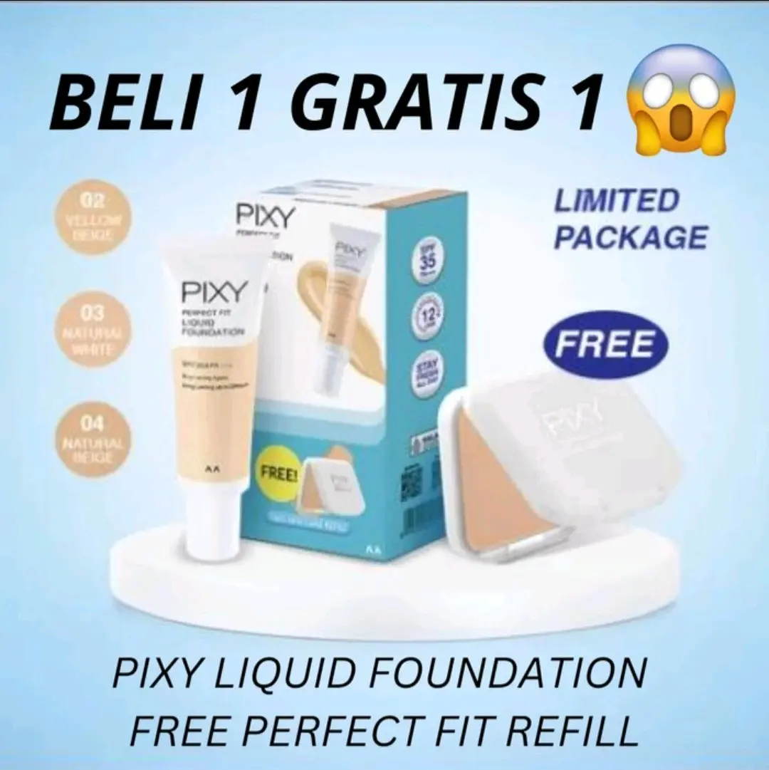 Special Package PIXY Perfect Fit Liquid Foundation FREE Perfect Fit Two Way Cake Refill Wajah