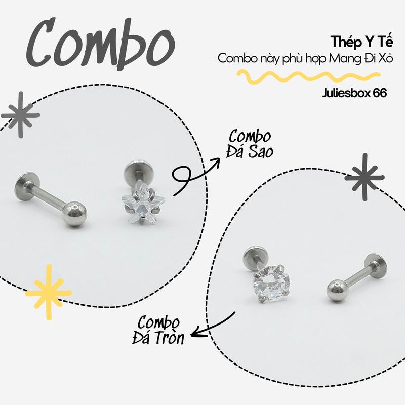 [COMBO 2 Chiếc] [XỎ] [2.5] Tiết Kiệm Set Khuyên Tai Unisex Không Đen Không Ngứa Không Gỉ Sét Không Dị Ứng julies box 66