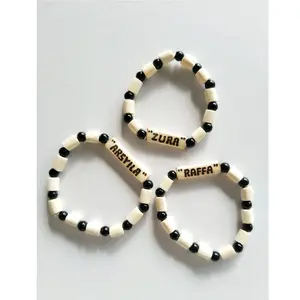 Gelang Otok Bayi Asli Original Kayu Otok Tali Elastis Free Biji Otok & Mutiara Ukir Nama Anak Kayu Aksesori Bayi